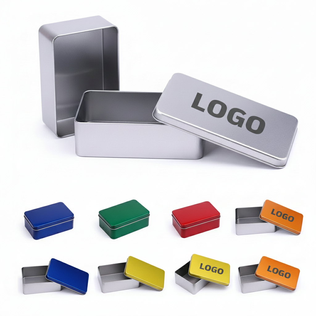 Rectangular Tin Storage Box with Lid for Keys, Coins & Jewelry