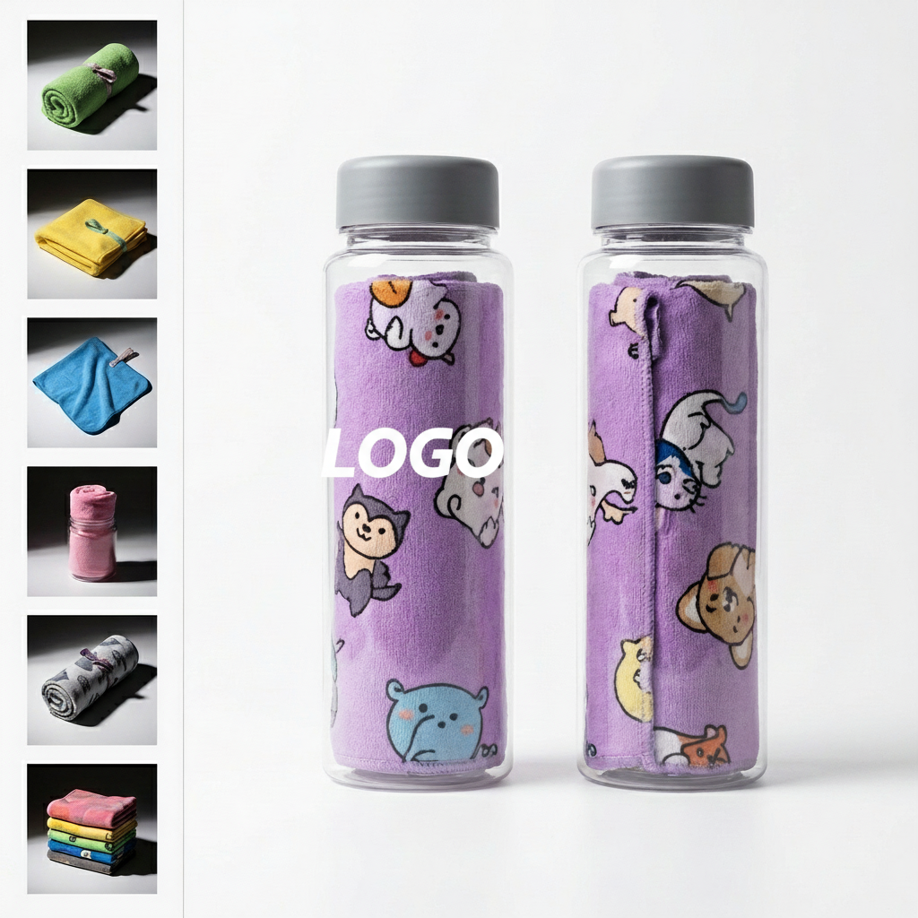 Multi-Color Microfiber Pet & Car Wash Towel Set with Storage Bottle