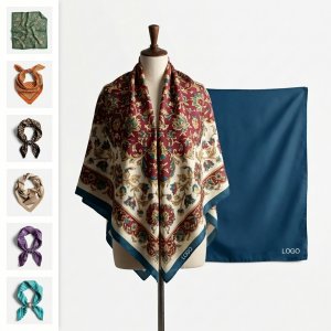 Custom Printed Silk Square Scarf with Floral Motif