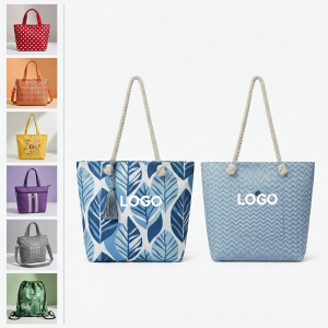 Coastal Breeze Blue & White Non-Woven Beach Tote